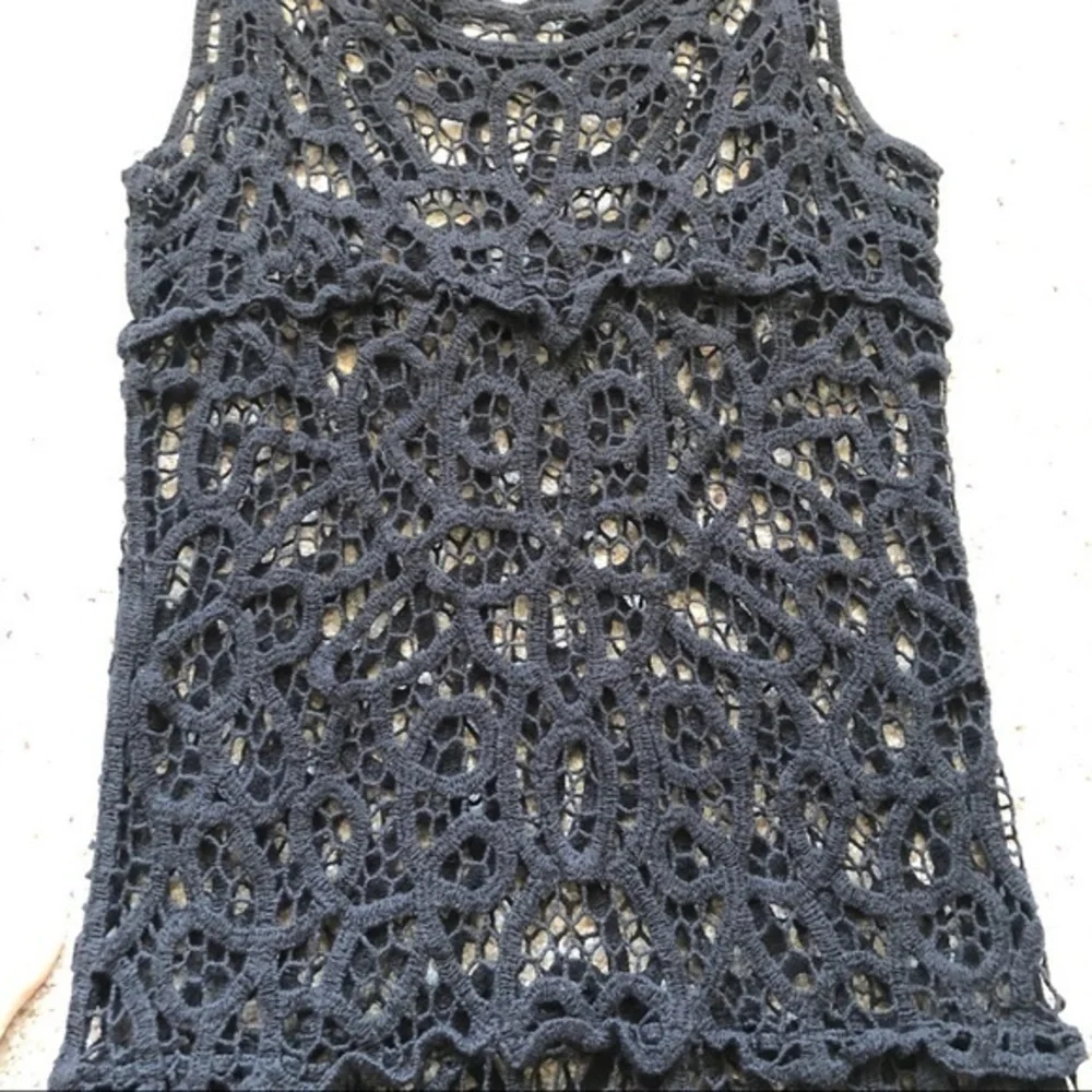Long Black Crochet Tank See Through Small - Picture 3 of 3